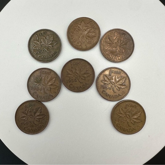 1950s Canadian Penny Set – 8 Coins – George VI to Early Elizabeth II – Vintage - Picture 7 of 11
